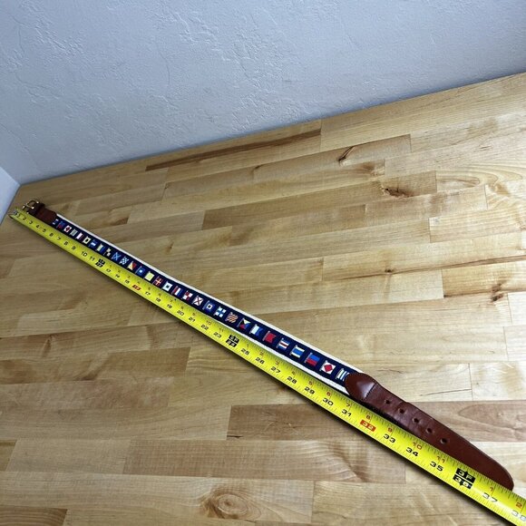 Leather Man Ltd Belt Handmade Nautical Flag Embroidered Connecticut USA Sz 32 - Picture 8 of 8